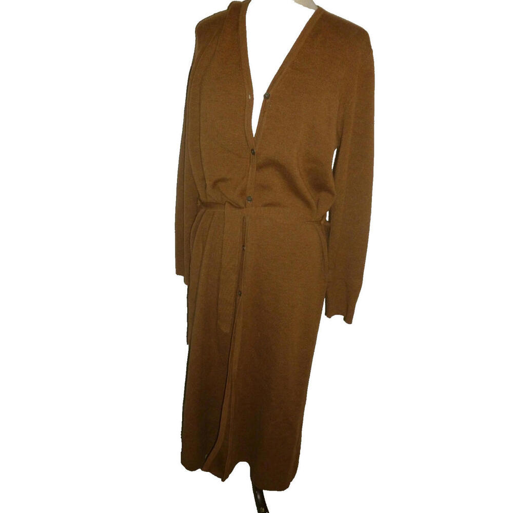 Eddie Bauer Sweater Dress Women Large Brown Knit Button Belt
